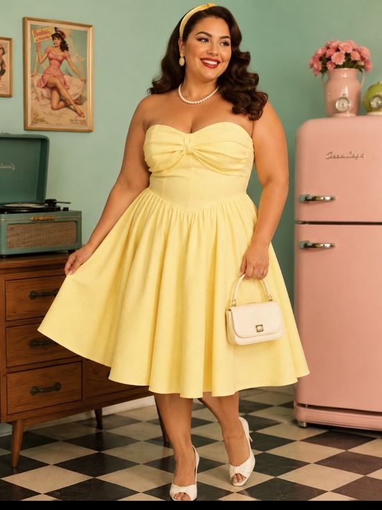 Unknown Dresses & Skirts - Strapless Yellow Sweetheart Fit & Flare Dress